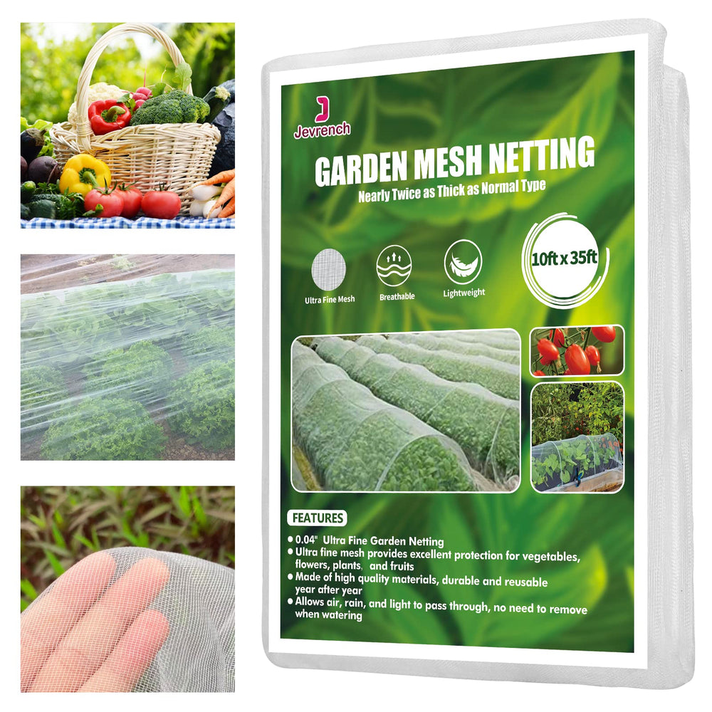 Jevrench Garden Netting 10 x 35 ft white mesh front view