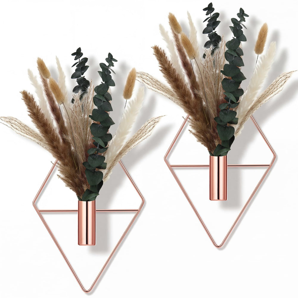 Jexine hanging planter set of 2 in rose gold with artificial plants