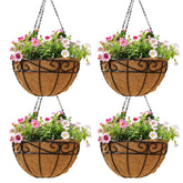 JFFLYIT 14-inch metal hanging planter with coco liner front view