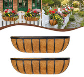 JFFLYIT 16-inch railing planter box set front view with coco liner