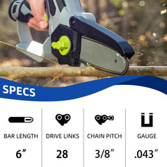 JINFFR 6 Inch Chainsaw Chain side view with specifications
