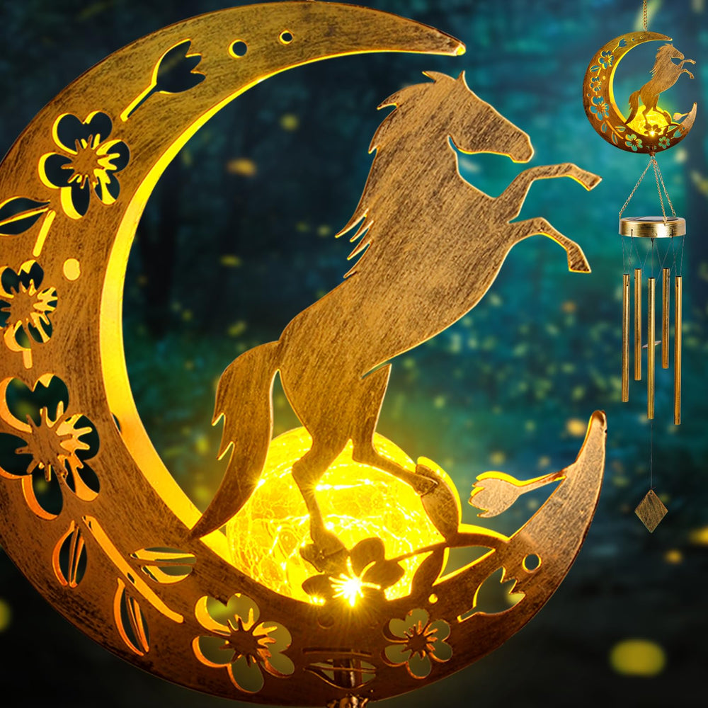 JOBOSI Moon Horse Wind Chime front view with golden finish