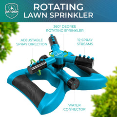 Joeys Garden Rotating Lawn Sprinkler on a grassy lawn