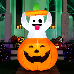Joiedomi 5 FT Halloween Inflatable Ghost front view in pumpkin design