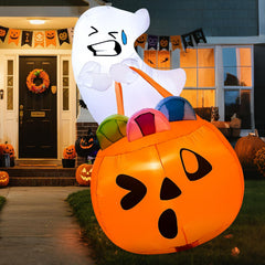 Joiedomi 5 FT Halloween Inflatable Ghost lifting pumpkin candy bag