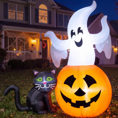 Joiedomi 5FT Halloween inflatable ghost with pumpkin and black cat