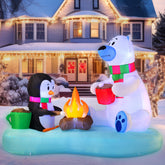 Joiedomi 6 FT Inflatable Polar Bear and Penguin with campfire front view