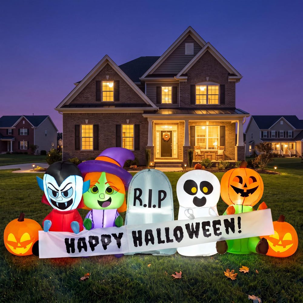 Joiedomi 8 FT Inflatable Halloween Decor featuring pumpkins and ghosts front view