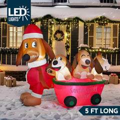 Joiedomi Christmas Puppy Inflatable side view with ground stakes