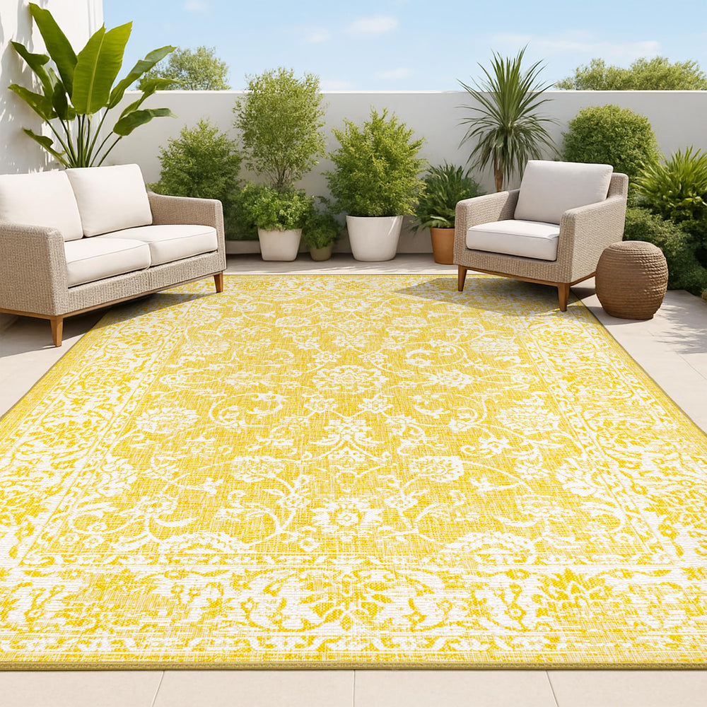 JONATHAN Y Weave Floral Area Rug 3'1"x5' yellow and cream front view