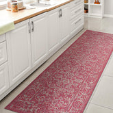 JONATHAN Y Weave Floral Indoor Outdoor Runner Rug in fuchsia and cream