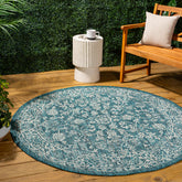 JONATHAN Y Weave Floral Round Area Rug 3 Ft teal/gray front view