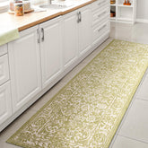 JONATHAN Y Weave Floral Runner Rug front view with green and cream design