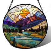 JOSUMALY stained glass suncatcher front view in purple green