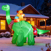 joyhalo 12FT Inflatable Dinosaur Santa front view with LED lights