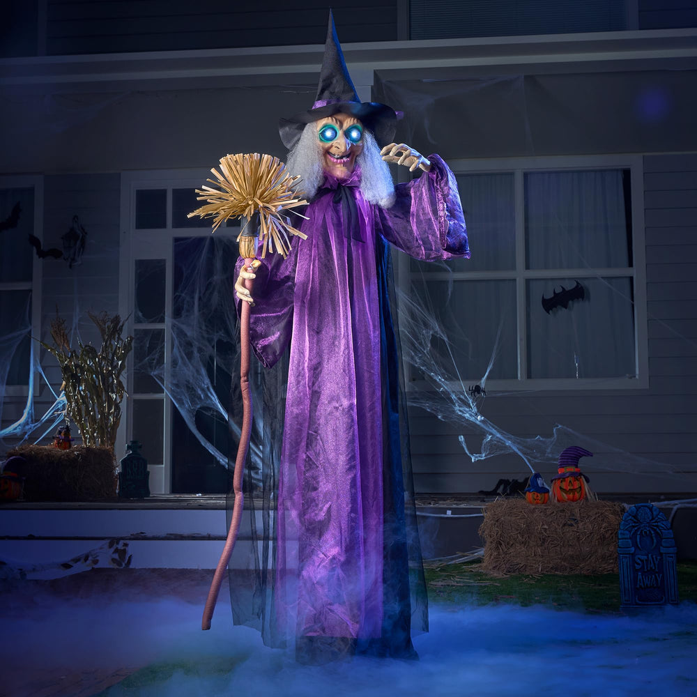 JOYIN 72-inch Animated Witch front view with glowing LED eyes