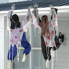 JOYIN Halloween Climbing Zombie Wall Decoration front view with realistic clothes
