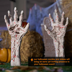 JOYIN Zombie Arm Stake next to a tombstone