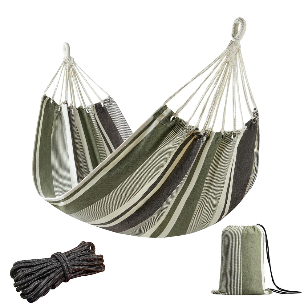 JoyView Brazilian Hammock green grey stripes front view