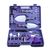 JUMPHIGH 10-piece gardening tools set with floral print, purple carrying case