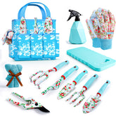JUMPHIGH Womens Gardening Gifts Set with floral pattern tools and tote bag