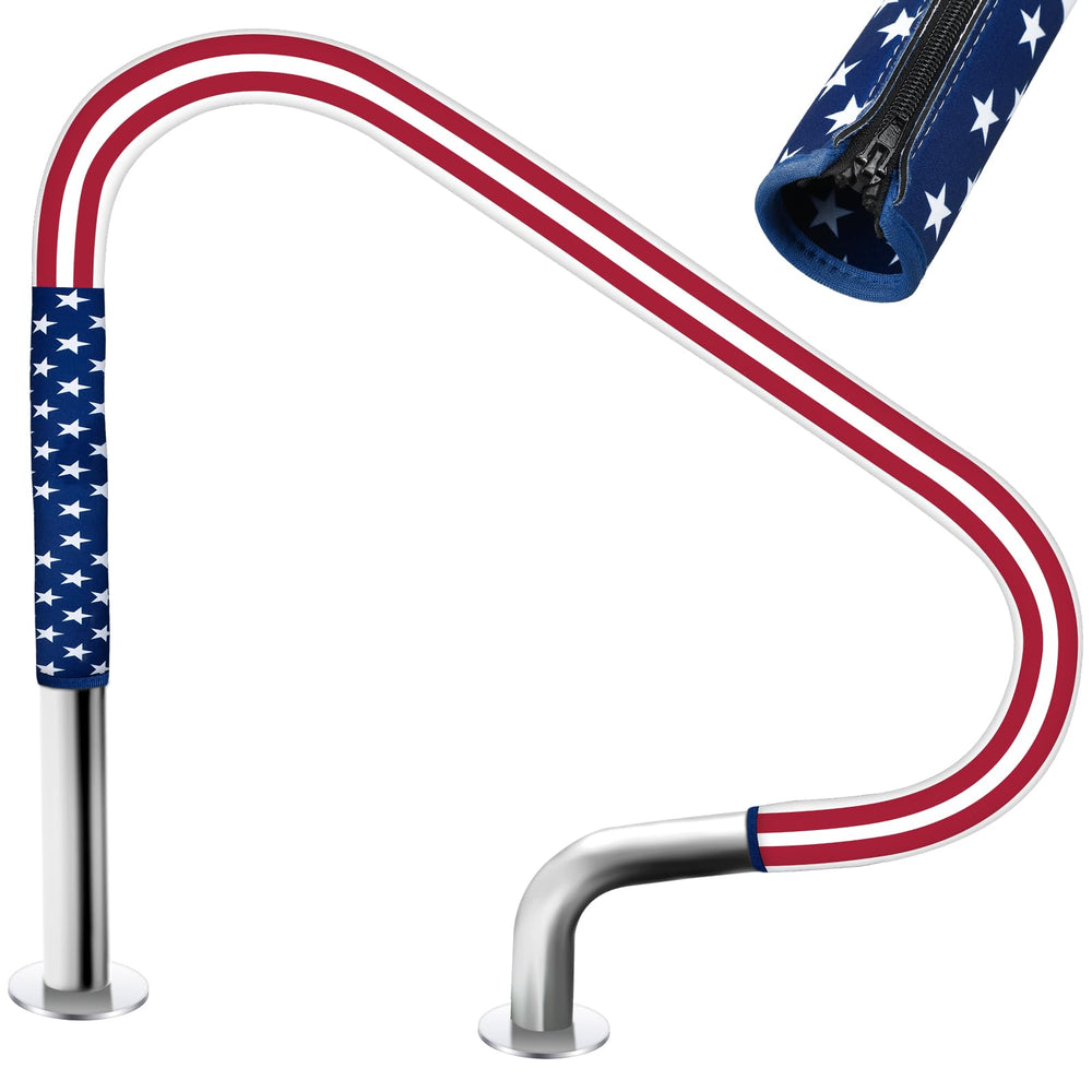 Junkin 8 Ft Pool Handrail Cover with American Flag Design, front view
