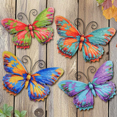 Junware metal butterfly wall art in vibrant colours, front view