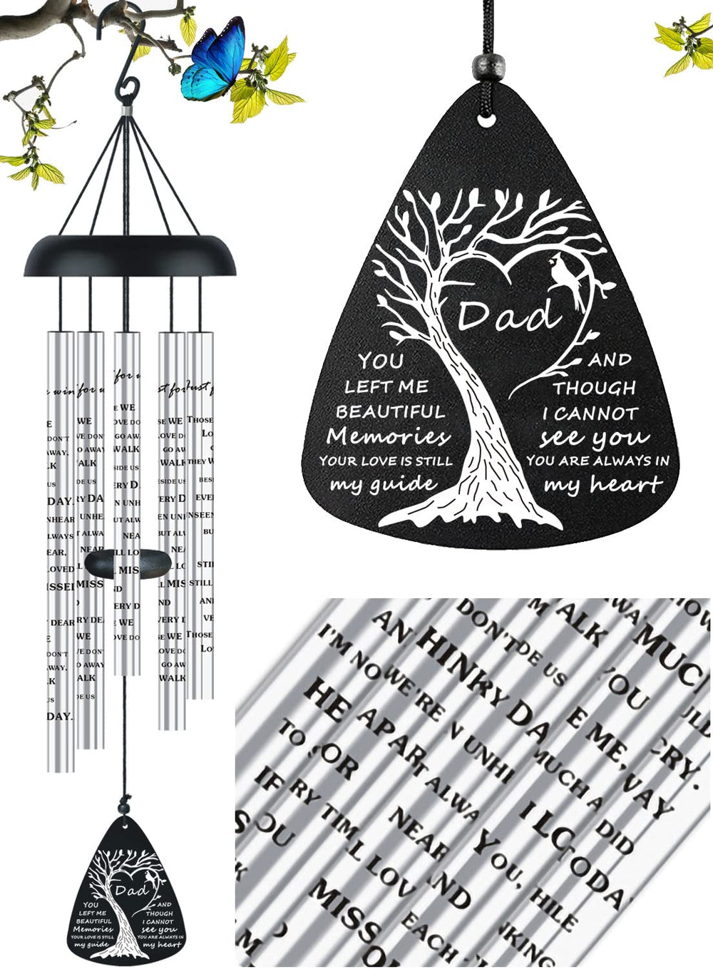 JUST FOR WIND Memorial Wind Chimes 32 inch Sympathy Silver front view