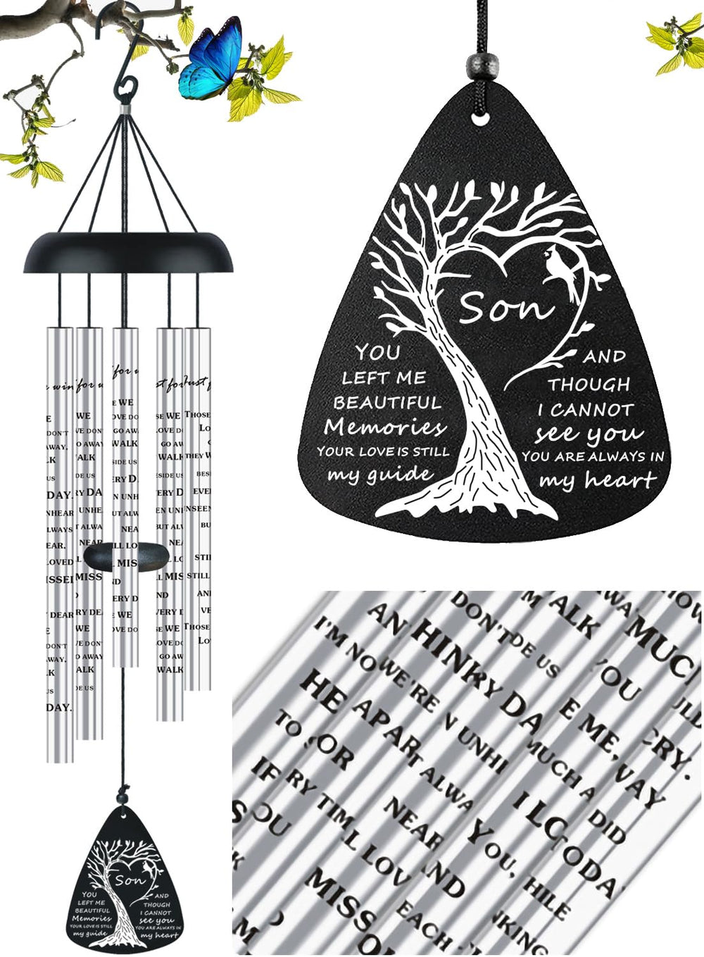 JUST FOR WIND Sympathy Memorial Wind Chimes front view in silver