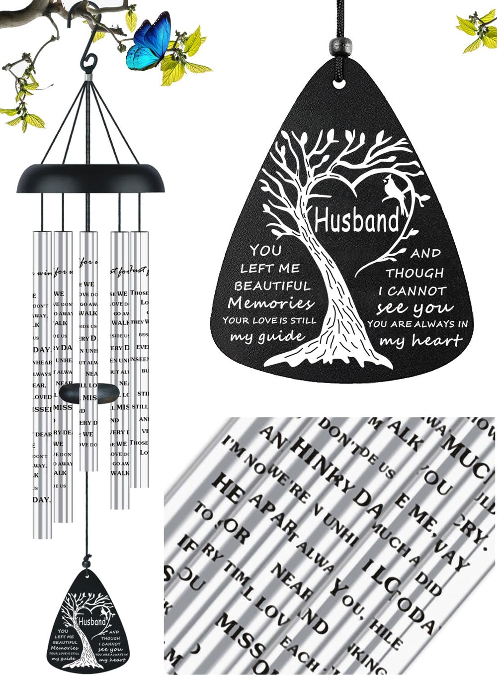JUST FOR WIND Sympathy Memorial Wind Chimes front view in silver