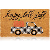 Juvale Coir Door Mat front view with pickup truck and pumpkin design