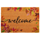 Juvale Fall Leaves Coir Welcome Mat front view with autumn leaf pattern