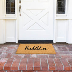 Juvale Hello Coir Doormat showing the PVC backing for stability