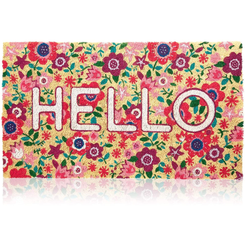 Juvale Natural Coir Welcome Mat floral design front view