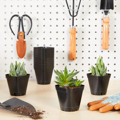 Juvale Square Nursery Pots stacked for space-saving storage
