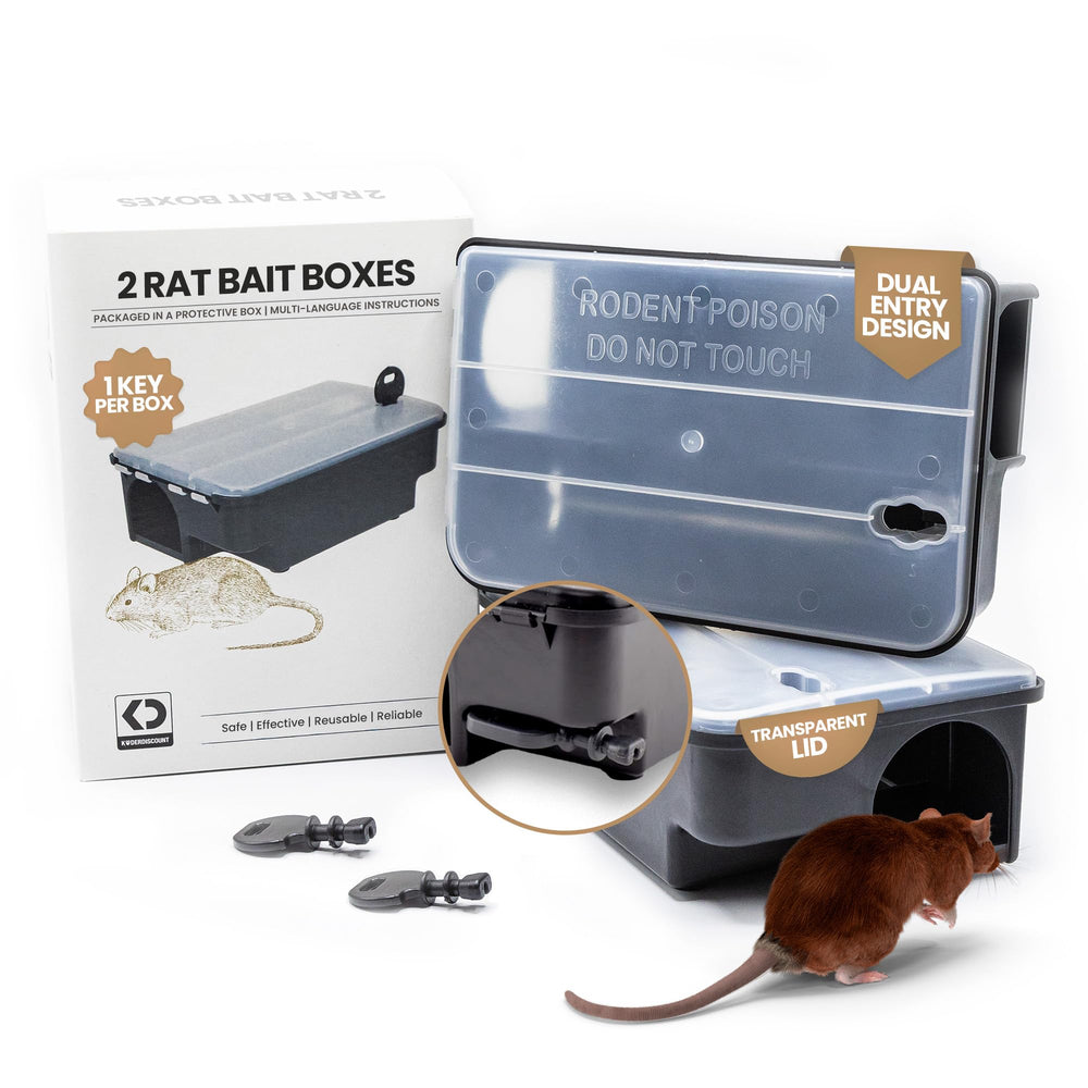 K DERDISCOUNT Professional Rat & Mouse Bait Station front view with clear lid