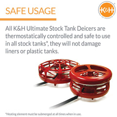 K&H Deicer in a stock tank demonstrating floating use