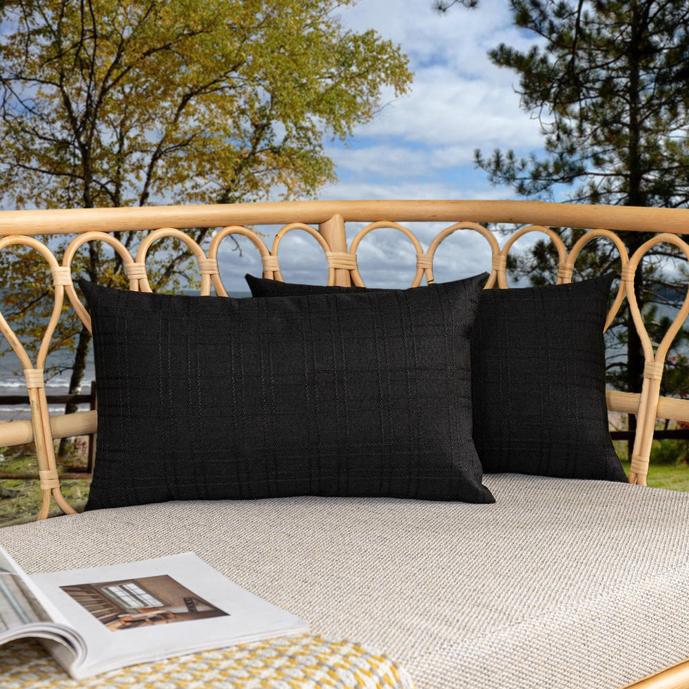 K KEVIN TEXTILE Outdoor Waterproof Lumbar Pillow Cover front view, black