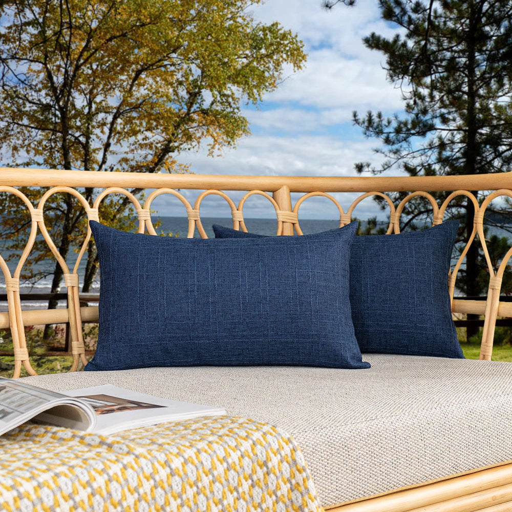 K KEVIN TEXTILE Outdoor Waterproof Lumbar Pillow Cover front view, blue
