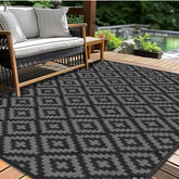 Kalafun Outdoor Patio Rug 5x8 ft Black Grey front view