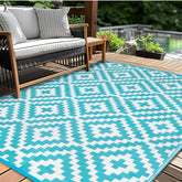 Kalafun Outdoor Patio Rug 5x8 ft in blue and white pattern front view