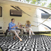Kalafun Outdoor Patio Rug 9x12 ft black and white front view