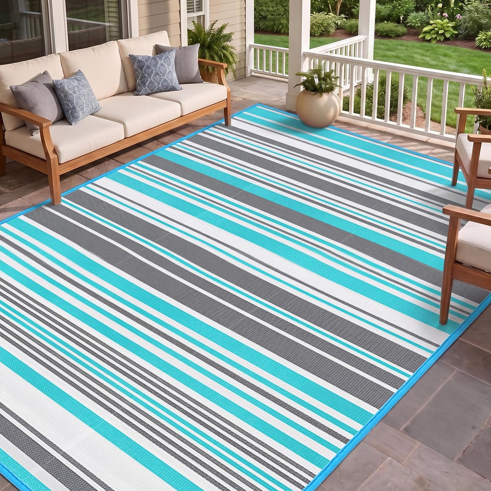 Kalafun Outdoor Rug 5x8 ft Blue Grey front view