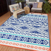 Kalafun Waterproof Reversible Patio Rug 5x8 ft in blue and red
