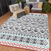 Kalafun Waterproof Reversible Patio Rug 5x8 ft in Green Grey front view