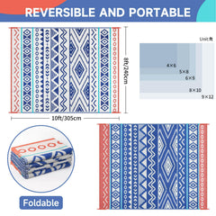 Kalafun Waterproof Reversible Patio Rug 8x10 ft, folded for storage