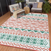 Kalafun Waterproof Reversible Patio Rug 8x10 ft Green Orange front view