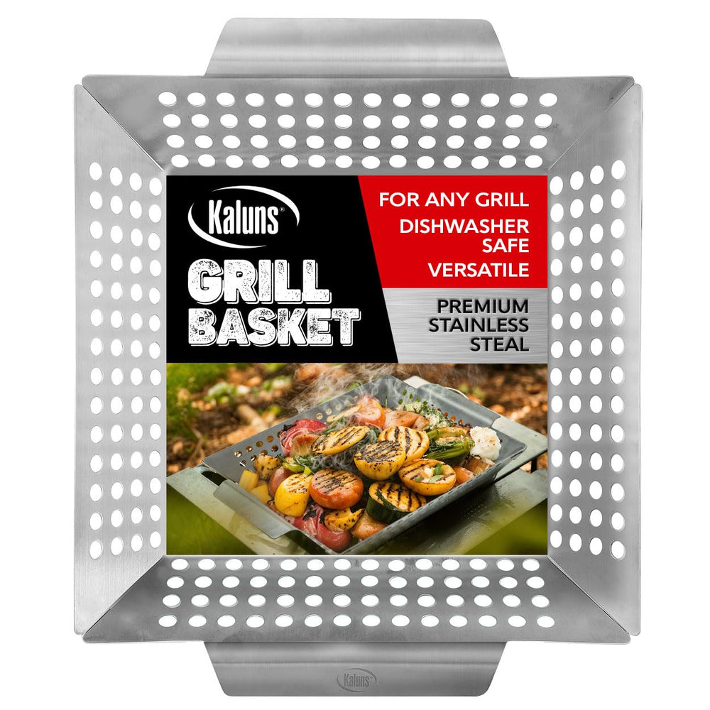 Kaluns Vegetable Grill Basket silver rectangular front view