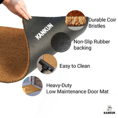KANKUN Coco Coir Door Mat with dirt being scraped off