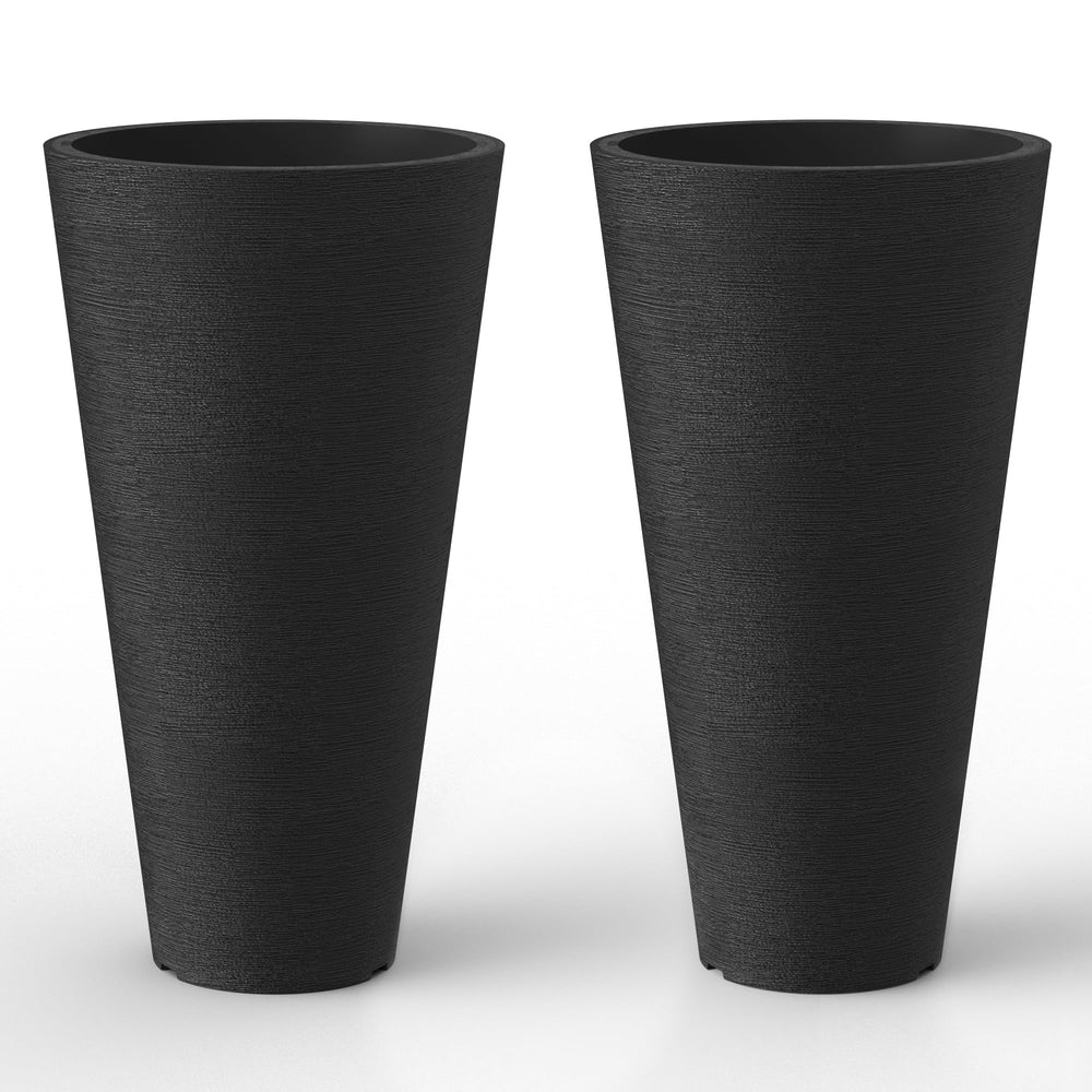 Kante 18-inch tall round planter in brunish black front view